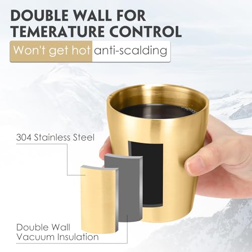 Mimorou 8 Pack Stainless Steel Insulated Cup 10 oz Metal Tumbler Double Wall Vacuum Water Glasses Camping Reusable Mugs BBQ Home Office Party Coffee(Gold) - color: Gold, size: 10 oz