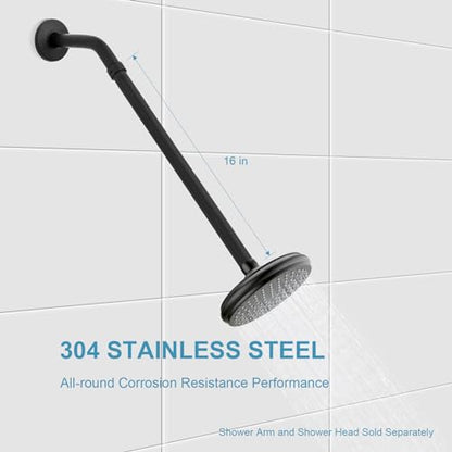 OFFO Shower Head Extension Arm, 16 in Shower Arm Extension Shower Head Extender Made of 305 Stainless Steel Shower Pipe Extension, Matte Black - color: Matte Black, style: 16 in