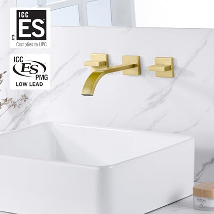 sumerain Gold Bathroom Faucet Wall Mount Bathroom Sink Faucet with Rough in Valve - color: Brushed Gold