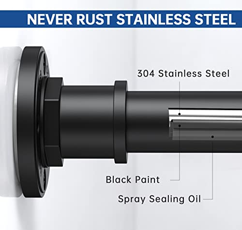 Industrial Shower Curtain Rod - 2-in-1 Design Tension Curtain Rod - Never Rust Non-Slip 43 to 72 Inch Stainless Steel, Matte Black Window Curtain Rod - color: Matte Black, size: 43-72 Inches
