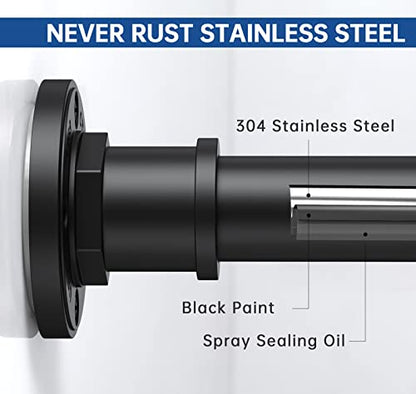 Industrial Shower Curtain Rod - 2-in-1 Design Tension Curtain Rod - Never Rust Non-Slip 43 to 72 Inch Stainless Steel, Matte Black Window Curtain Rod - color: Matte Black, size: 43-72 Inches