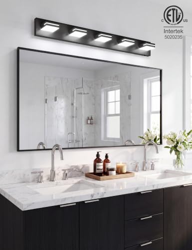 VOLISUN Modern 5-Light, 40-Inch Black Bathroom Vanity Light Fixtures, 360 Rotatable Head, LED Vanity Lights for Bathroom - color: Matte Black-6000K, size: 40-Inch