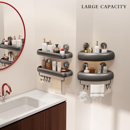 CICUFY Shower Caddy Suction Cup, 1 Pack No Drilling Corner Shower Shelves, Rust Proof Bathroom Storage Organizer, Shower Corner Caddy with Removable Hooks and Towel Bar, Triangle, Grey - style: Triangle Gray (1 Pack )