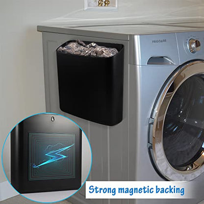 Picowe Magnetic Laundry Storage, Large Lint Holder Bin for Laundry Room, Space-Saving Trash Container Hanging on Dryer, Washer or Wall Mount Trash Bin (Black) - size: L - Black