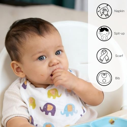 MALOMME Muslin Baby Washcloth 8 Pack - Soft & Absorbent Washcloth 6 Layer Natural Cotton Wash Cloths for Newborn Infant Toddler 10”x10” Large Gentle Face Towel for Sensitive Skin - Multi Pattens