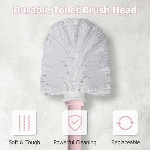 Topsky 2 Pack Compact Toilet Brush & Holder Set, Plastic Round Barrel Loo Brush with 2 Replacement Toilet Brush Head, Durable for Bathroom Toilet, Pink - color: Pink