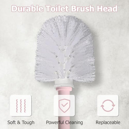 Topsky 2 Pack Compact Toilet Brush & Holder Set, Plastic Round Barrel Loo Brush with 2 Replacement Toilet Brush Head, Durable for Bathroom Toilet, Pink - color: Pink