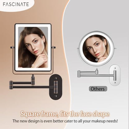 FASCINATE 8.7" 5000mAh Rechargeable Wall Mounted Makeup Mirror (Bronze) | Double Sided 1X 30X Rectangle Wall Mounted Magnifying Mirror with Light, 3 Color Setting, Extended Arm 360° Foldable - color: Bronze a