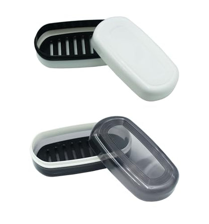2 Pack Travel Soap Case Holder,Portable Soap Box with Draining Layer for Shower,Bathroom,Camping,Hiking,Gym (Black and White)-Large - color: 2 Pack Black and White Soap Case Large