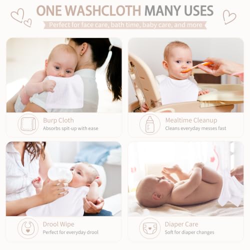 Baby Washcloths 10 Pack Rayon from Bamboo Ultra Soft Absorbent Terry Wash Cloth 10" x 10" Bath Towels for Face Burp Wipes Reusable Lightweight Newborn Essentials Shower Gift Set - color: White