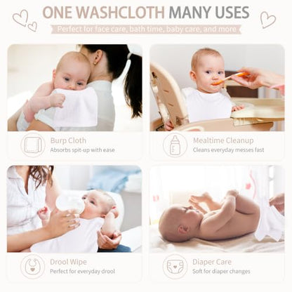 Baby Washcloths 10 Pack Rayon from Bamboo Ultra Soft Absorbent Terry Wash Cloth 10" x 10" Bath Towels for Face Burp Wipes Reusable Lightweight Newborn Essentials Shower Gift Set - color: White