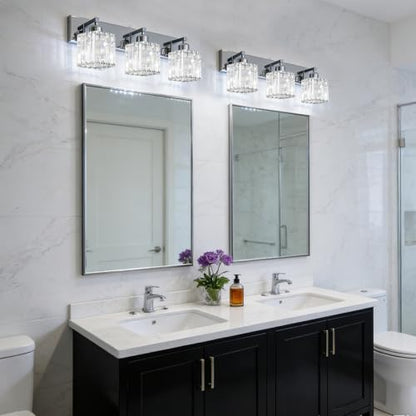 Brushed Chrome Crystal Bathroom Vanity Light, 3-Light Modern Bathroom Lighting Fixtures Over Mirror,Chrome Wall Sconce Light Fixtures with Square Shade - color: Chrome-Square Shade, size: 3-LIGHT