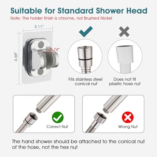 PDPBath Brass Shower Arm Diverter with Adhesive Handheld Holder for Easy Reach, Upgrade Low 3-Way Diverter with Pause Setting, G1/2 Universal Connection - Brushed Nickel - color: Brushed Nickel-3