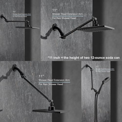 11 Inch Adjustable Shower Head Extension Arm With Locking Set Screw, Singing Rain 304 Stainless Steel Matt Black Angle Height Adjustable, Easy Install, G1/2 Universal Connector Compatible (Matt Black) - color: 3. Matte Black, style: 11 inch