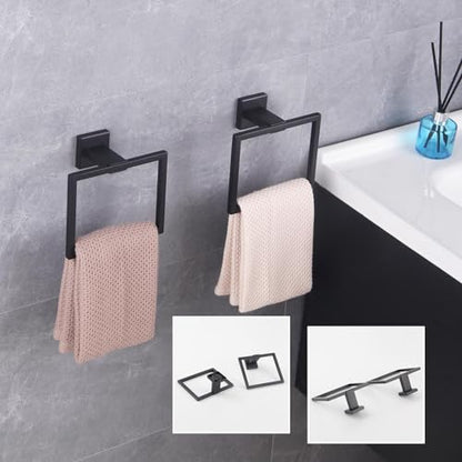 GERZWY Matte Black Bath Towel Ring Bathroom Towel Holder Towel Rack Wall Mounted Stainless Steel Contemporary Style JG1916-2BK - color: Black