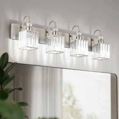 Ralbay Crystal Brushed Nickel Vanity Light for Bathroom 4-Light Modern Bathroom Light Fixtures - color: Square-Brushed Nickel, size: 4-light