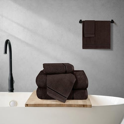 MyOwn Ultra Soft 6 Pack Cotton Towel Set, Contains 2 Bath Towels 28x55 inch, 2 Hand Towels 16x24 inch & 2 Wash Coths 12x12 inch, Ideal Everyday use, Compact & Lightweight - Chocolate Brown - color: Chocolate Brown, size: 6 Piece Set