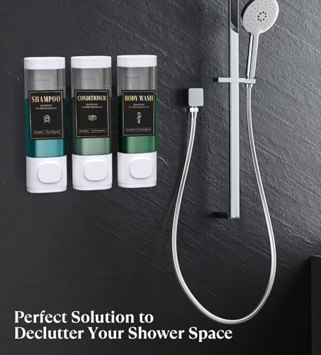 Luxspire Shampoo and Conditioner Dispenser, Shower Soap Dispenser 3-Chamber | Lockable Large Capacity 900ml No-Drill Wall-Mounted Shampoo and Body Wash Dispenser for Bathroom Hotel Kitchen Airbnb - color: White, size: 3 Chamber