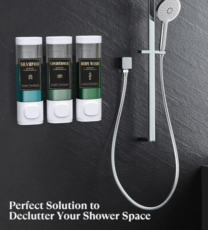 Luxspire Shampoo and Conditioner Dispenser, Shower Soap Dispenser 3-Chamber | Lockable Large Capacity 900ml No-Drill Wall-Mounted Shampoo and Body Wash Dispenser for Bathroom Hotel Kitchen Airbnb - color: White, size: 3 Chamber