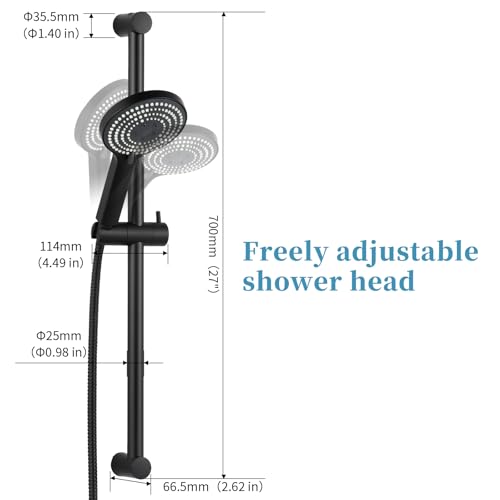 OFFO 6-Spray High Pressure Handheld Shower Head Combo with Adjustable 27 in Slide Bar and 60 in Stainless Steel Hose, Matte Black - color: Matte Black, style: 27" Slide Bar & 60" Hose