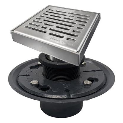 304 Stainless Steel 4 Inch Brushed Nickel Square Shower Drain Kit with Base Broken Lane for Tile Floor Drain Grate Cover Hair Catcher Trap Strainer (Brushed Stainless Steel, PVC Plastic) - color: Brushed Stainless Steel