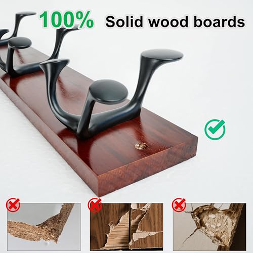 WEBI Coat Rack Wall Mount,17" Solid Wood Coat Hooks Wall Mounted Coat Hanger,16" Hole to Hole,Heavy Duty Hook Rack Rail,3 Triple Hooks for Hanging Coats,Jacket,Clothes,Hat,Backpack,Cherry,2 Packs - color: Cherry, size: 17 Inch(2 Pcs)