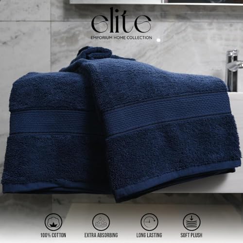 ELITE Emporium Home Collection 8-Piece Cotton Bath Towel Set - Ultra Soft, 550 GSM, Quick-Dry - Bath Sheet, Bath Towels, Hand Towels, Washcloths, Bath Mat - Luxury Bathroom Towel Set (Navy Blue) - color: Navy Blue