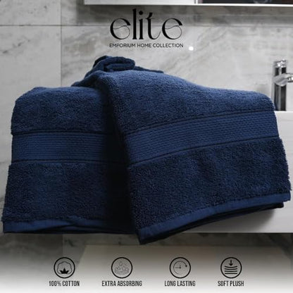 ELITE Emporium Home Collection 8-Piece Cotton Bath Towel Set - Ultra Soft, 550 GSM, Quick-Dry - Bath Sheet, Bath Towels, Hand Towels, Washcloths, Bath Mat - Luxury Bathroom Towel Set (Navy Blue) - color: Navy Blue