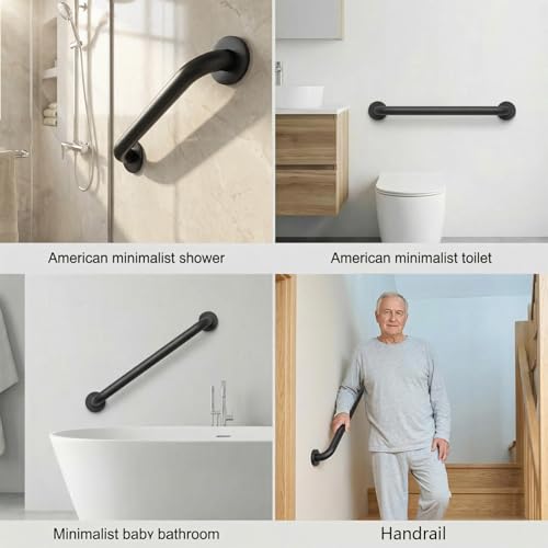 12 Inch Shower Grab Bars, 2 Pack - Anti-Slip Stainless Steel Bathroom Safety Handles for Elderly & Handicap, 304 Steel, Black, Knurled Grip（Black 12in-2-Sets）