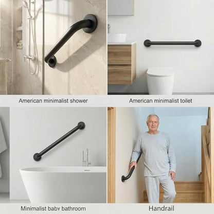 12 Inch Shower Grab Bars, 2 Pack - Anti-Slip Stainless Steel Bathroom Safety Handles for Elderly & Handicap, 304 Steel, Black, Knurled Grip（Black 12in-2-Sets）