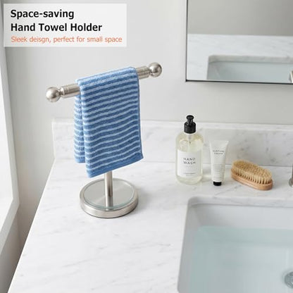 Hand Towel Holder Standing, T-Shape Towel Rack with Heavy Base, Regular Sized Hand Towel for Bath (Brushed Nickel, Stainless Steel) - color: Brushed Nickel