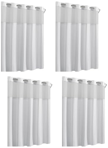 Hookless Waffle Stripe Shower Curtain Bright White 2-in-1 | Sheer Window Design | 71" x 74" | Flex-On Rings | Pack of 4 - color: Bright White Stripe, size: 71"W x 74"L (Pack of 4), style: Without Magnets