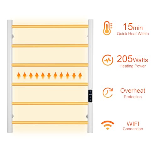 Electric Towel Rack with Voice Control for Alexa & Google Home,TUYA-Wall-Mounted Bathroom Heating Towel Warmer,Plug-in,26.77x20.47x4.39in,Stainless Steel Material,White,6 Bars - color: White With Wifi, size: 6 Bar