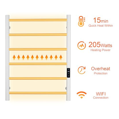 Electric Towel Rack with Voice Control for Alexa & Google Home,TUYA-Wall-Mounted Bathroom Heating Towel Warmer,Plug-in,26.77x20.47x4.39in,Stainless Steel Material,White,6 Bars - color: White With Wifi, size: 6 Bar