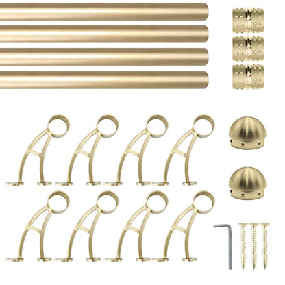 Bar Mount Foot Rail Kit, Satin Golden Finish 2" OD Stainless Steel Tubing w/Internal Connector, Bar Mount Foot Rail Bracket (Domed End Cap, 21 ft (63 in x 4)) - size: 21 ft (63 in x 4), style: Domed End Cap