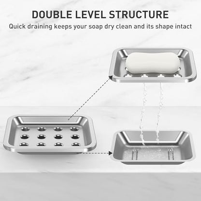 Stainless Steel Soap Dish for Kitchen Sink, Large Draining Tray | Metal Soap Holder for Bathroom, Shower, Kitchen Sink Counter, Container for Sponges, Steel wool, Scrub brushes, Anti-Rust - color: Large Round Hole