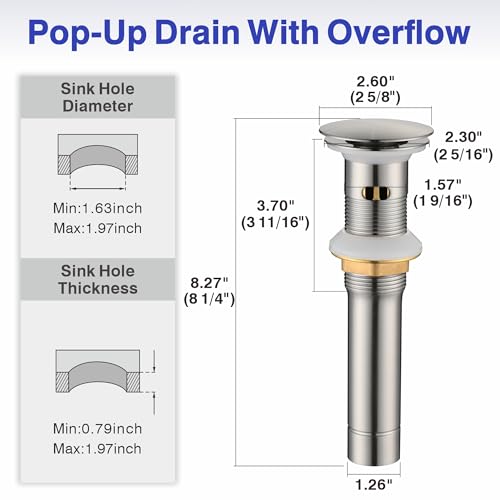 Bathroom Faucet with Sprayer, Brushed Nickel Single Hole with Pop-Up Drain | Kablle Single Handle Pull Out 1 or 3 Hole Laundry Bar Basin Faucet with Deck Plate, KBL-7002BN-CL - color: Brushed Nickel