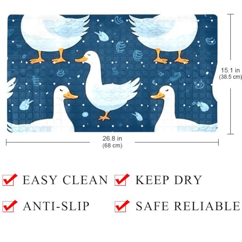 Shower Mat Bathtub Mat, 26.8x15.1 inch, Non-Slip Bath Mat with Drain, Quick Drying PVC Bathmat for Tub, Shower, Bathroom, Funny Goose Pattern - color: Multi 5
