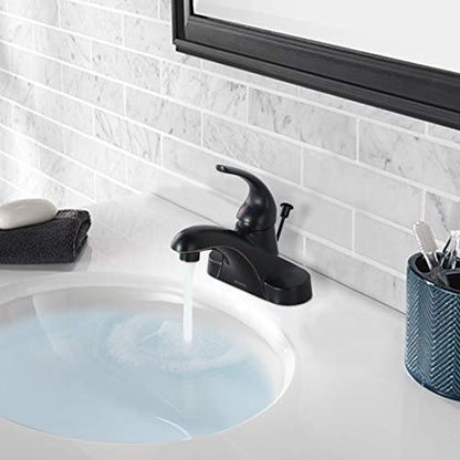 WOWOW Single Handle Commercial Bathroom Faucet Oiled Rubbed Bronze 4 inch Centerset Bathroom Basin Sink Faucets One Handle Vanity Faucets Basin Mixer Tap with Lift Rod Drain Assembly - color: Oiled-Rubbed Bronze