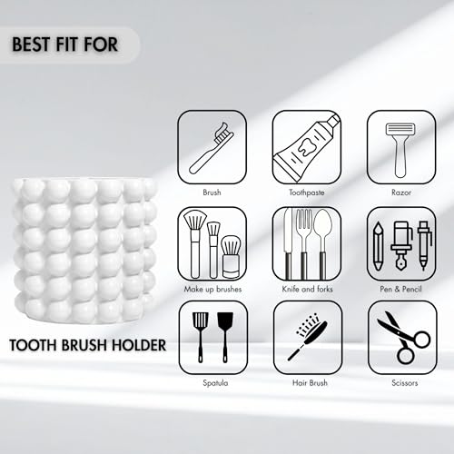 Better Trends 2-Piece Bathroom Accessory Set 400mL Refillable Soap Dispenser with Rustproof Pump 2-Slot Toothbrush for Vanity, Sink & Countertop Organization White Nova Collection - color: White