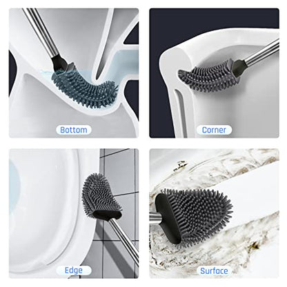 Silicone Toilet Brush, Ventilation Slots Base Holder 1 Pack, Black | Flexible Bristles Flat Head for Rim, Hair Tangle-Free, Easy to Clean, Compact Design, Rustproof Handle, for Toilet/Sink/Tub - color: Black-1pcs
