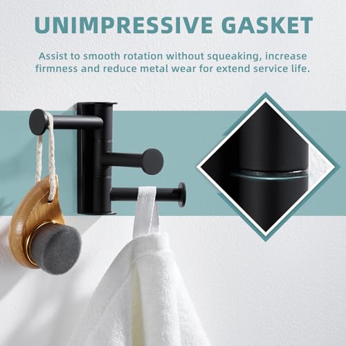 Suyar Bathroom Towel Hook Matte Black, Swivel Robe Holder 3 Arms, Wall Hook | SUS304 Stainless Steel, Screw Mount - color: Matte Black, size: 1 Pack