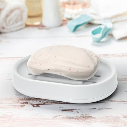 Topsky 2 Pack Soap Dish for Shower, Sink, Bathtub, Oval Plastic White Soap Bar Holder with Drain, Easy to Clean, Durable - color: White.