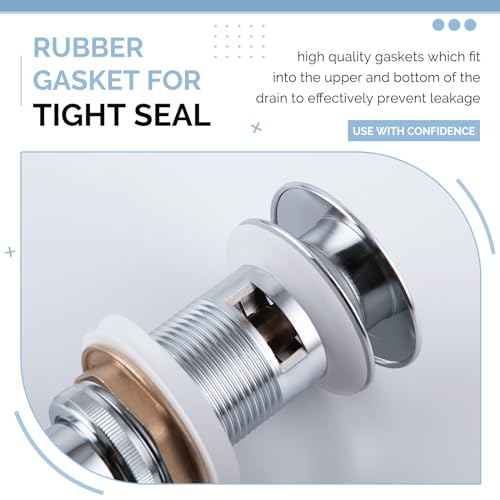 Angle Simple Bathroom Sink Drain, Pop Up Stopper with Overflow Hole, Chrome | Brass Sink Stopper with Stainless Steel Tailpiece, Fit 1.61 to 2 Inches Diameter of Drain Hole - color: Chrome