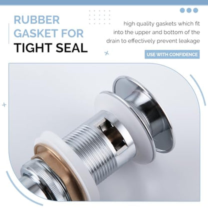 Angle Simple Bathroom Sink Drain, Pop Up Stopper with Overflow Hole, Chrome | Brass Sink Stopper with Stainless Steel Tailpiece, Fit 1.61 to 2 Inches Diameter of Drain Hole - color: Chrome