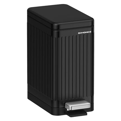 SONGMICS Bathroom Trash Can, 2.6-Gallon (10 L) Trash Bin with Lid, Slim for Small Spaces, Stainless Steel Garbage Can, Soft Close, Black ULTB562B01 | Slim Bin for Small Spaces, Soft Close, Ink Black, PATIA Collection ULTB562B01 - color: Black, style: 2.6