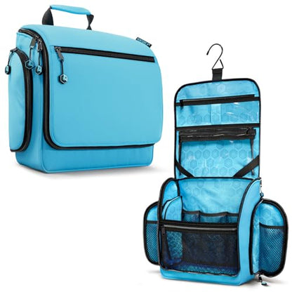 VENTURE 4TH Hanging Travel Toiletry Bag 18 Compartments - Tiffany Blue | Hangs on rails, hooks or doors; stands upright. Removable TSA pouch. Water-resistant Nylon 290D Twill, reinforced stitching. - color: Tiffany Blue