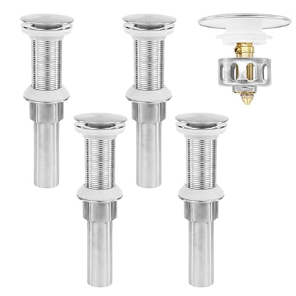 Bathroom Sink Drain,4 Pack Drain Stopper Without Overflow,Pop Up Drain Assembly with Detachable Strainer Basket,Built-in Anti-Clogging, Stainless Steel Nut Brushed Nickel - color: 4 Pack-brushed Nickel-big Cap, style: Without Overflow