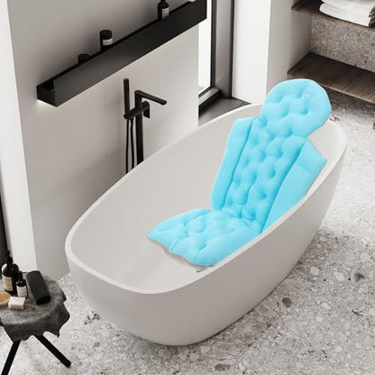 Ciieeo Adult Bath Cushion and Non-Slip Bathtub Mat with Suction Cups, Full Body Bath Pillow Headrest for Neck and Back Support, Blue for Relaxing Bathtub Use