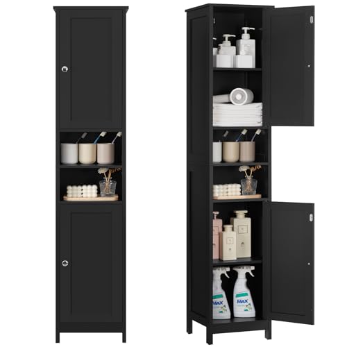 67" Tall Bathroom Cabinet with Adjustable Shelves and Doors | Narrow Bathroom Storage Cabinet for Small Space, Living Room, Entryway, Kitchen, Black - color: Black